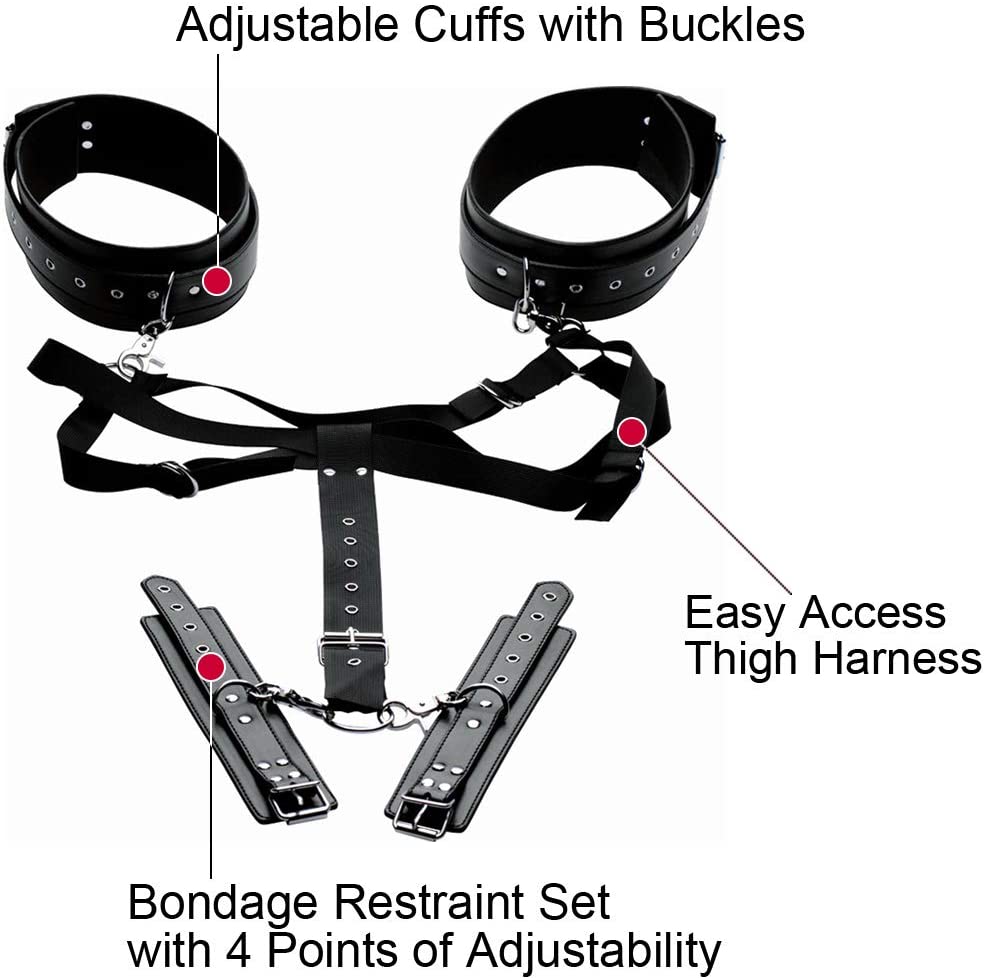 Acquire Easy Access Thigh Harness with Wrist Cuffs, Black