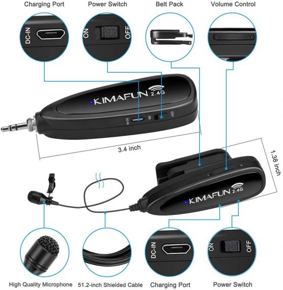 Wireless Lavalier Microphone System,KIMAFUN 2.4G Wireless Lapel Microphone with 3.5mm Receiver For PC Laptop,iPhone,DSLR Camera,PA Speaker,YouTube,Podcast,Video Recording,Vlogging,Interview - Image 3