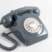 GPO 746 Rotary 1970s-Style Retro Landline Telephone, Classic Telephone with Ringer On/Off Switch, Curly Cord, Authentic Bell Ring for Home, Hotels- Grey