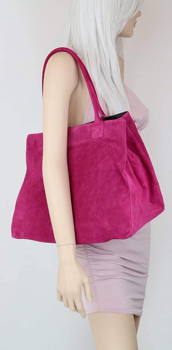 Girly Handbags Italian Suede Leather Expandable Shoulder Bag - Image 4