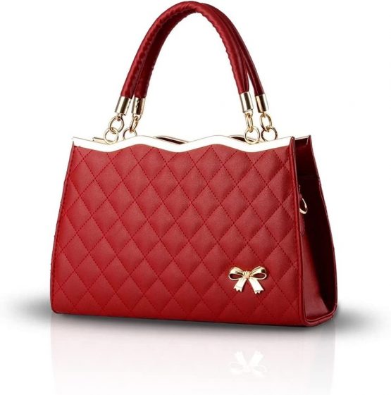 Nicole&Doris New Women/Ladies Handbag Shoulder Crossbody Bag Soft Surface PU Leather Diamond Lattice Wine red