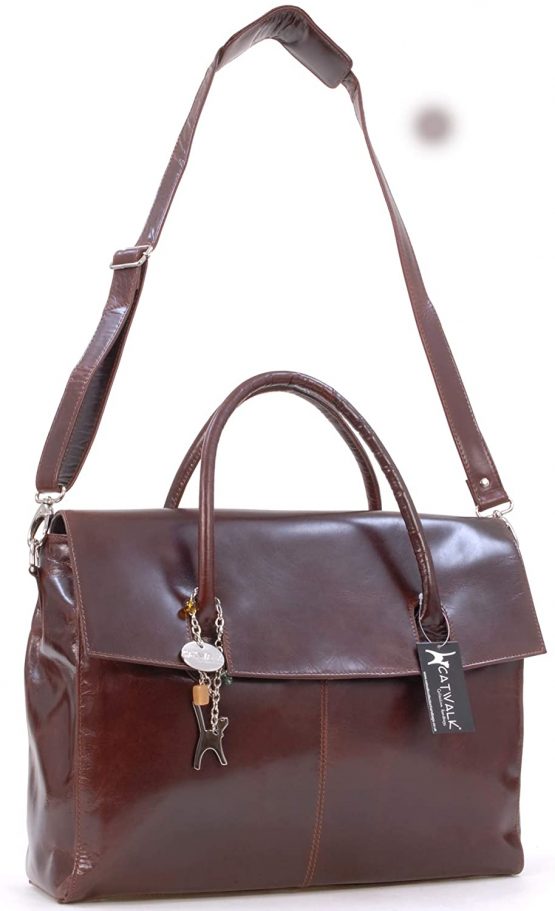 CATWALK COLLECTION HANDBAGS - Ladies Extra Large Leather Briefcase/Shoulder/Cross Body Bag - Women's Organiser Work Bag - Laptop Bag With Padded Compartment - HELENA - Brown - Image 3