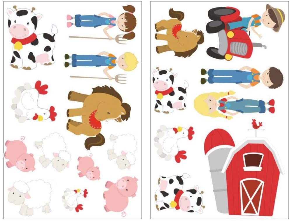 Samunshi® Wall Tattoo Set 20 Piece Farm Pig Cow Horse Wallpaper Trecker Baby Room, multicoloured, 2x 21x34cm