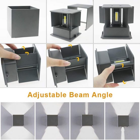 K-Bright 12W Dark Gray Cube LED Outdoor Wall Lamps,up and Down Adjustable Light Beam,Waterproof IP65 for Outdoor Wall Light,4000K-4500K Natural White,Indoor Decorative Wall Lamps - Image 2