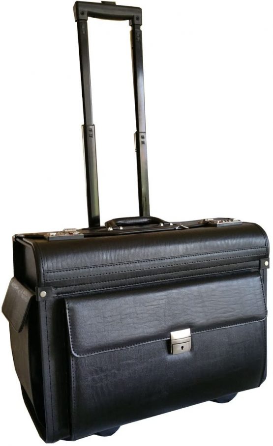 Large Wheeled Laptop Pilot Case in Grained Faux Leather Rolling Briefcase Business Bag on Wheels