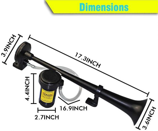 GAMPRO 12 V 150 dB truck horn, chrome zinc dual trumpet air horn with compressor for all 12 V vehicles, lorries, trains, boats, cars, vans (black), 0 - Image 2