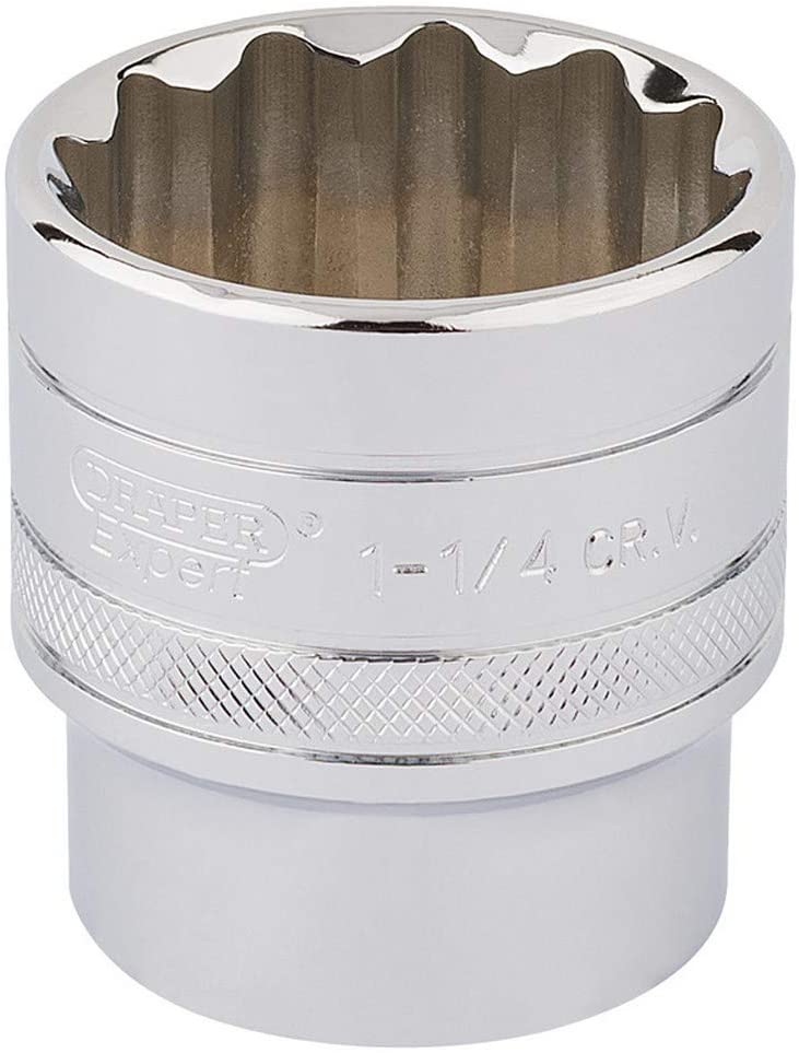Draper 33729 1/2-Inch Square Drive Polished Chrome Imperial Socket, 1.1/4-Inch Size, Blue, 1.1/4"