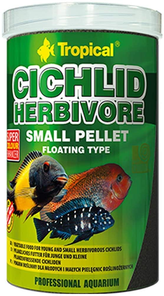 Tropical CICHLID HERBIVORE SMALL PELLET 1000ml / 360g - vegetable food for young and small herbivorous cichlids fish food