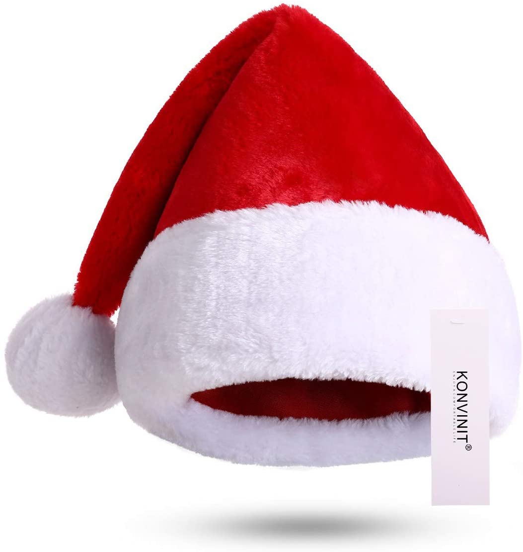 KONVINIT Santa Hat Christmas Hat Adult Deluxe Plush for Christmas Costume Christmas Ornaments,Red, Red-adults, for adult - Image 2