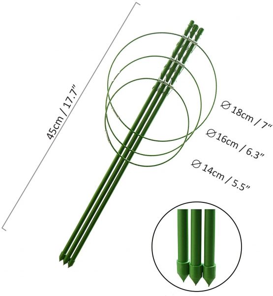 Anzmtosn Fodable Small 45cm/17.7inch Garden Plant Support with 3 Adjustable Rings for Small Climbing Vine Vegtables&Flowers&Fruit Stainless Steel Stakes Support for Garden&indoors Plants(2PCS) - Image 2