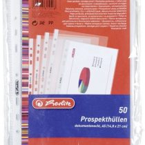 Herlitz Document Sleeves A5 Grained Waterproof Pack of 10, Shrink Wrapped 50 Pieces