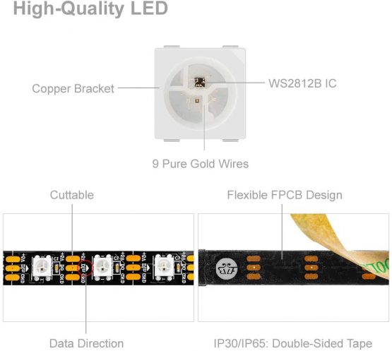 BTF-LIGHTING WS2812b 60leds/Pixels/m Flexible Black PCB Individually Addressable Led Strip Dream Color Non-Waterproof DC5V 16.4ft 5m - Image 3