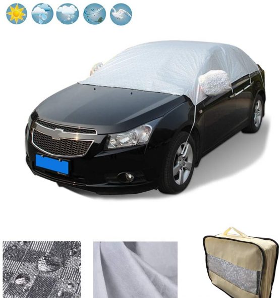RunSnail Waterproof Frost Car Cover, Anti UV Windproof Half Thick Car Cover, UV Protection for Windshield, Side/Rear Window, Mirror Cover Protector
