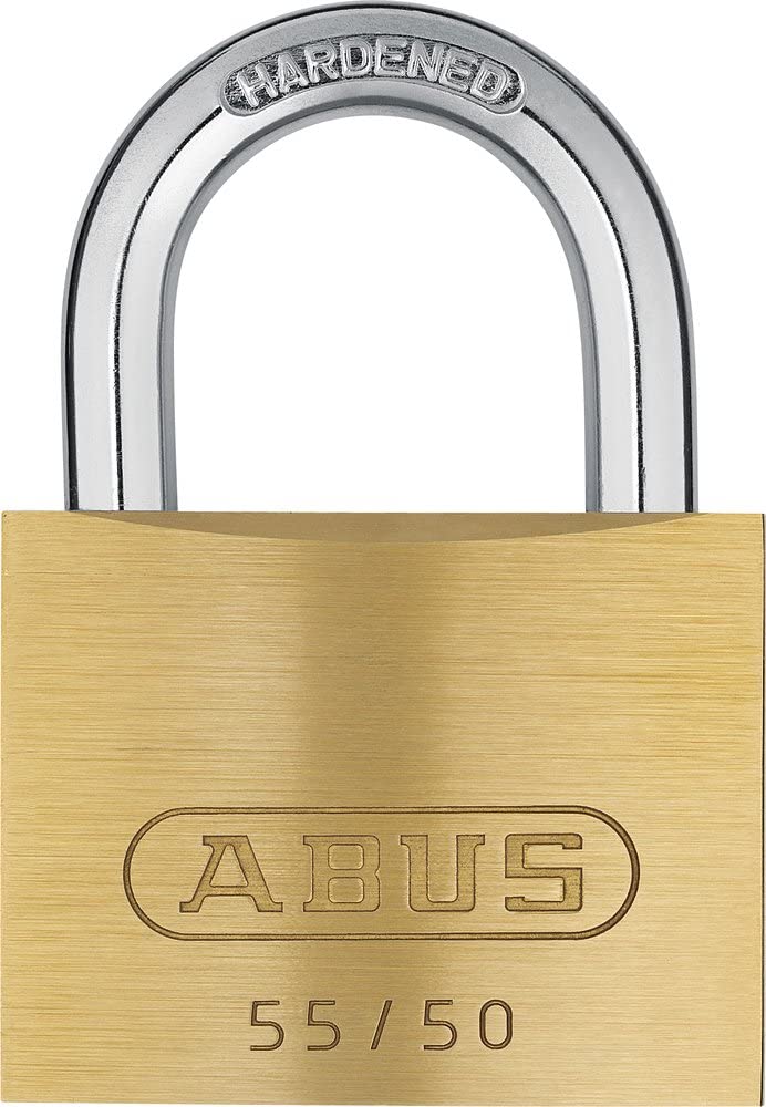 ABUS Padlock Brass 55/50, Robust, Weatherproof Lock with Automatic Locking and Hardened Steel Shackle