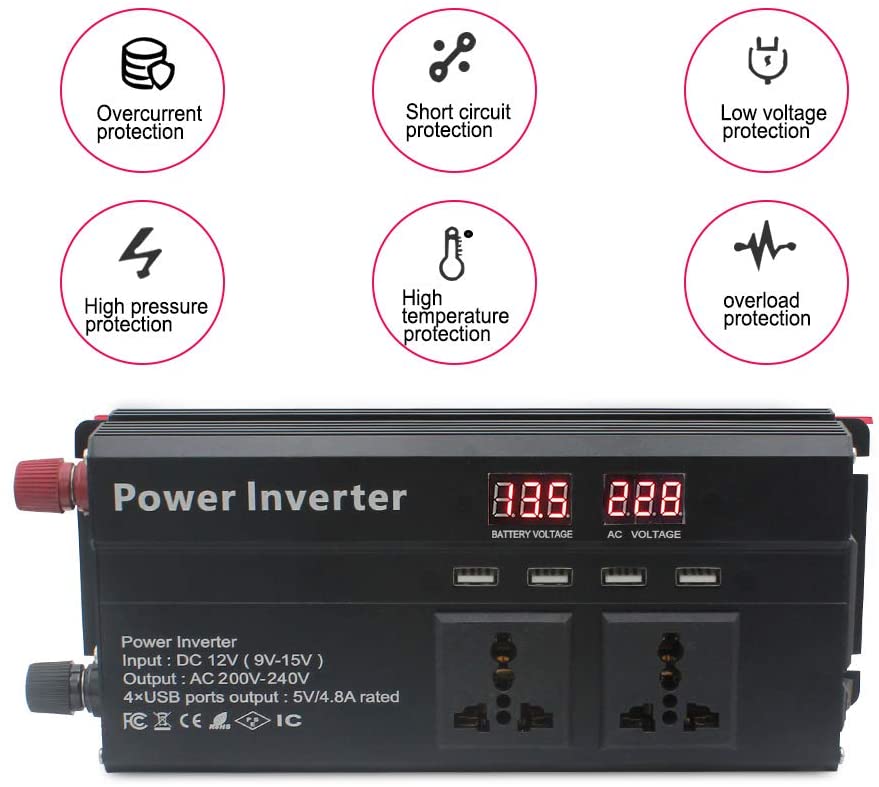 Power Inverter 2000w Peak Dc 12v To 230v 240v Ac Car Converter 12v Inverter With 12v Cigarette Lighter With 4 8a 4 Usb 3 Uk Sockets Car Adapter With Lcd Display 800w Car Inverter