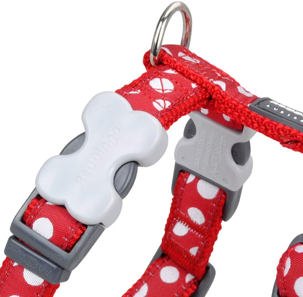 Red Dingo Classic Dog Harness, Design, White Spots on Red, LARGE (25mm) - Image 2