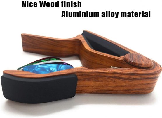 WINGO Wooden Guitar Capo Quick Change for 6-String Acoustic Electric Steel Guitars,Ukulele with 5 Picks-Rosewood Color - Image 4