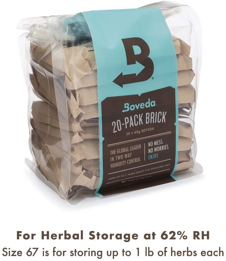 Boveda 62% Two-Way Humidity Control Packs For Storing 1 lb, Size 67, 20 Pack, Moisture Absorbers for Storage Containers