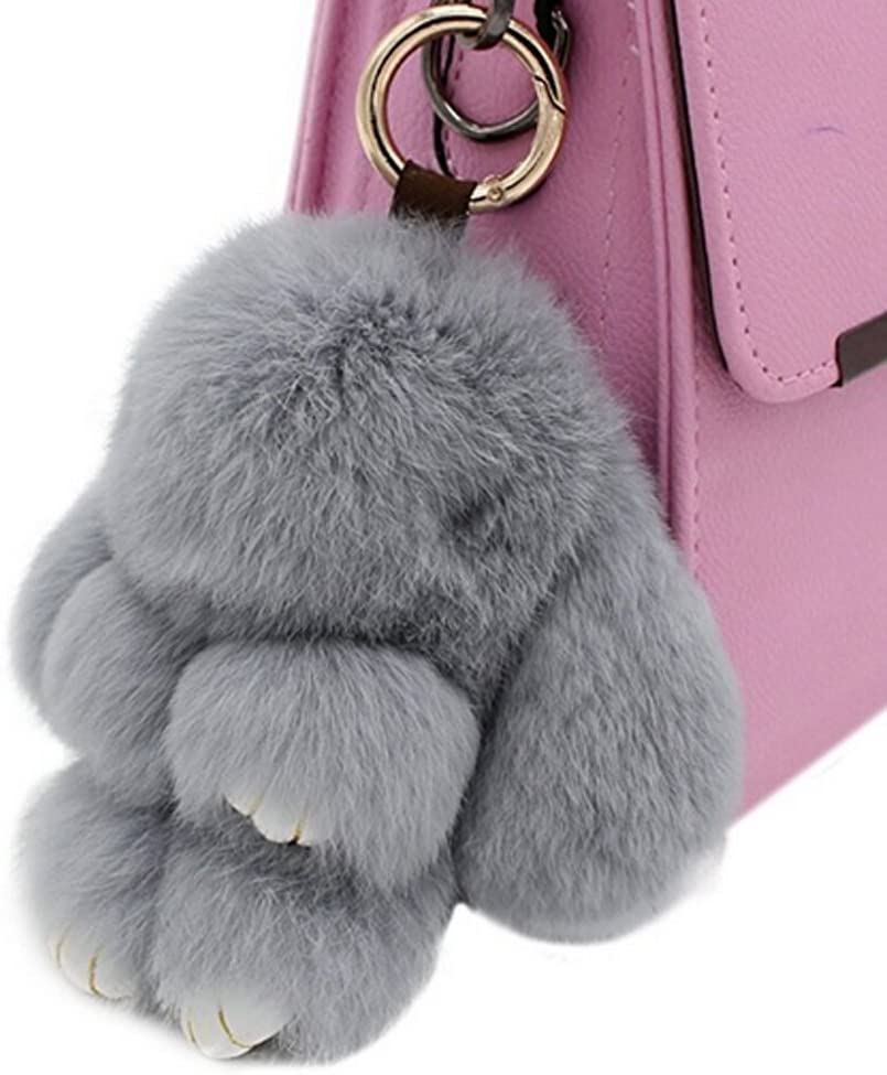Bestowal Soft Fluffy Faux Fur Rabbit Doll Keychain Pendant (13cm, Light Grey) - Image 3