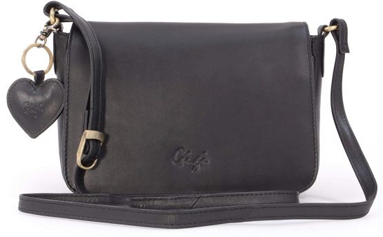 GIGI - Women's Leather Flap Over Cross Body Handbag - Organiser Shoulder Bag with Long Adjustable Strap - OTHELLO 14578