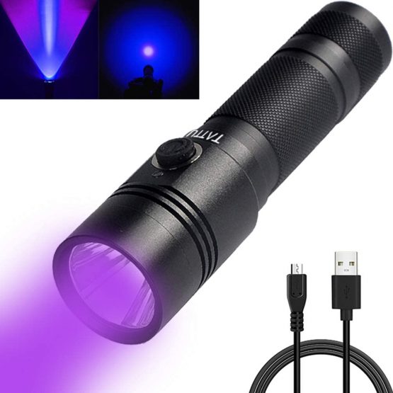 TATTU U1 UV Torch Rechargeable 395nm Black Light Flashlight Blacklight 5W Ultraviolet LED Lamp with Micro USB Charging Cable
