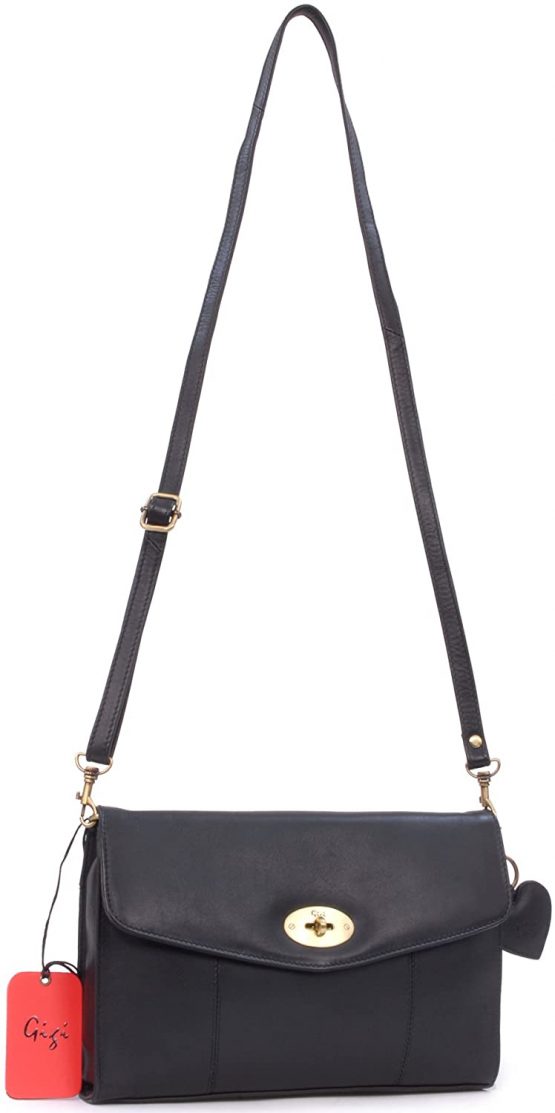 GIGI - Women's Leather Twist Lock Flap Over Clutch Bag - Cross Body Handbag With Extra Detachable Adjustable Shoulder Strap - OTHELLO 8757 - Image 3