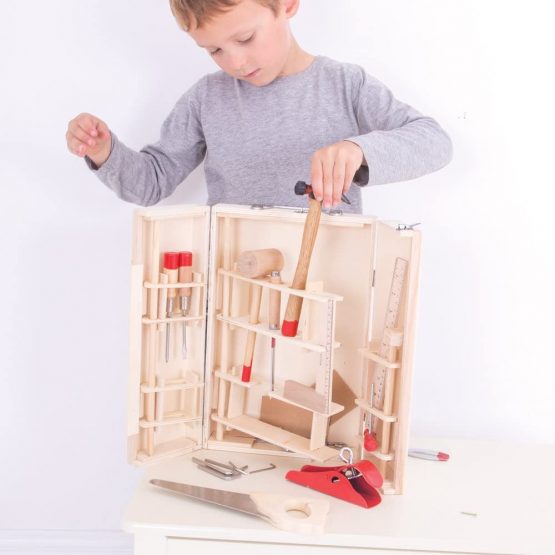 Bigjigs Toys Junior Tool Box with Hammer, Saws, Spanners, Screwdrivers - 28 Play Pieces - Image 3