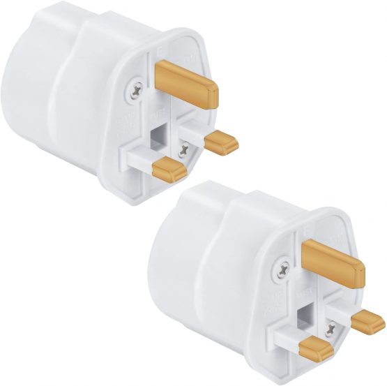 Incutex 2x Power Adapter EU to UK - Europe 2-Pin to 3-Pin UK - 13A Fuse - Travel Plug Socket European SchuKo in white - Image 2