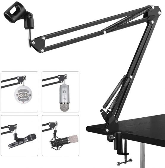 Earamble Adjustable Microphone Suspension Boom Scissor Arm Stand/Mic Stand Durable Steel with Table Mounting Clamp Suitable for Blue Yeti Snowball Microphone