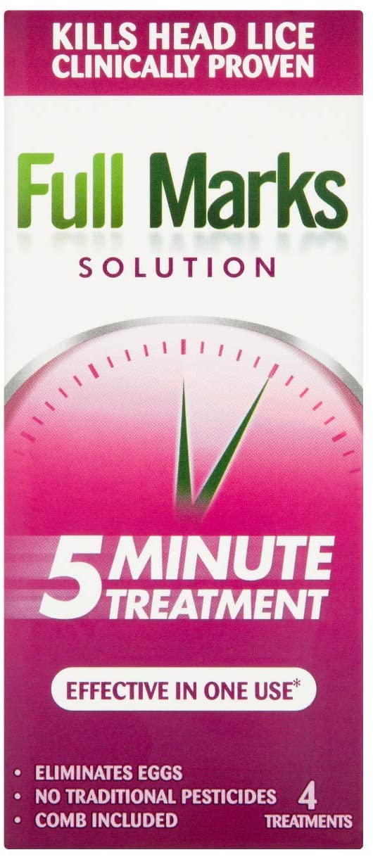 Full Marks 200ml Head Lice Solution, Simple 5-Minute Formula, Eliminates Lice & Eggs, Includes Comb