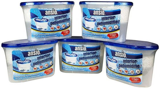 ANSIO Dehumidifier Pack of 5 x 500ml Condensation Remover Moisture Absorber Dehumidifiers for Damp, Mould, Moisture in Home, Kitchen, Wardrobe, Bedroom, Caravan, Office, Garage, Bathroom, Basement 500 ml, Pack of 5