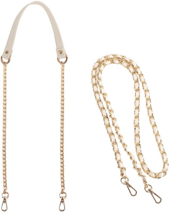 kilofly 2pc Gold Plated Faux Leather Removable Clutch Chain Shoulder Straps Set