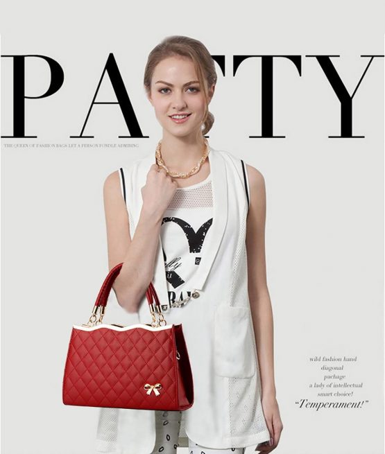 Nicole&Doris New Women/Ladies Handbag Shoulder Crossbody Bag Soft Surface PU Leather Diamond Lattice Wine red - Image 2