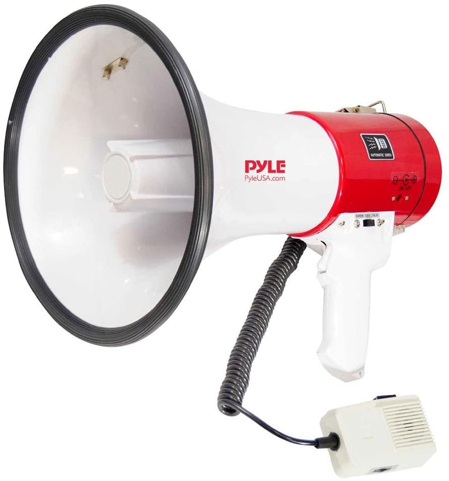 Pyle Megaphone Speaker PA Bullhorn 50W, Long Range 365 Metres with Built In Siren and Record Function for Sports Events