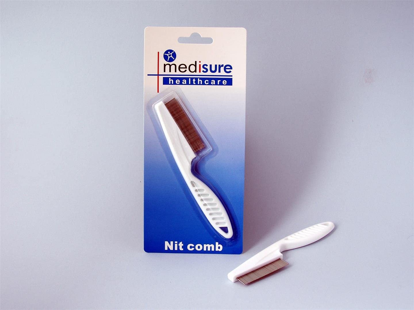 Medisure Nit Comb with Handle, Large, White, Red