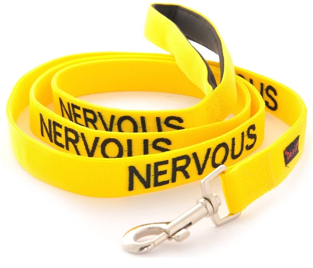 Dexil NERVOUS (Give Me Space/Maybe Unpredictable) Yellow Warning Dog Colour Coded Luxury Padded Personalised 1.8m 6ft Lead Leash To Prevent Accidents or Incidents. Dog Award Winning