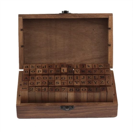 Alphabet Letters Stamps- Wooden Rubber Alphabet Letter Multipurpose Number Stamps Stamper Seal Set in a Wooden Box Case Set of 70pcs - Image 2