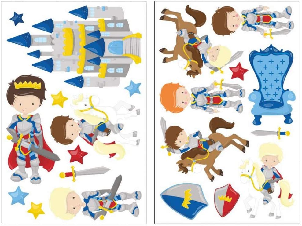 Samunshi® 21 Piece Knight Wall Tattoo Set for Child's Bedroom Baby Room, multicoloured, 2x 21x34cm