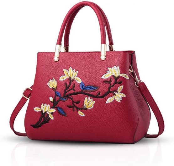 NICOLE&DORIS Fashion Sweet Handbag Women Crossbody Shoulder Bag Purse Tote Commuter PU Leather Red Wine