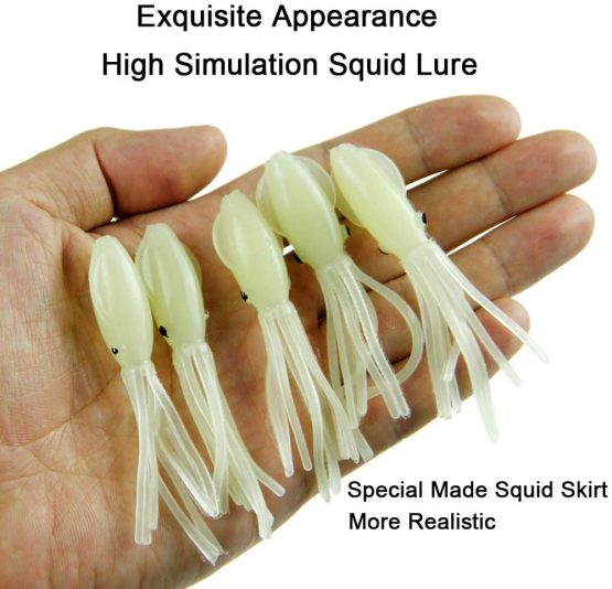 THKFISH Glow Squid Lure Soft Bait Fishing Lures Saltwater Freshwater Sea Luminous Octopus Skirt Fishing Lures For Bass Pike Trout 4g 7.5cm 15Pcs - Image 4