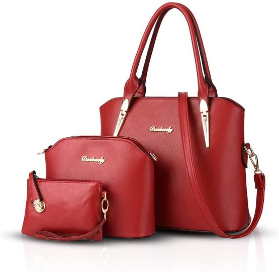 Nicole&Doris Women Handbags 3 Pcs Handbags Purse Crossbody for Ladies Fashion Women Bags Top-Handles Wine red