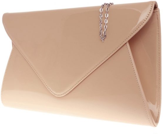 Girly HandBags Designer Patent Faux Leather Plain Envelope Evening Clutch Bag Ladies - Image 2