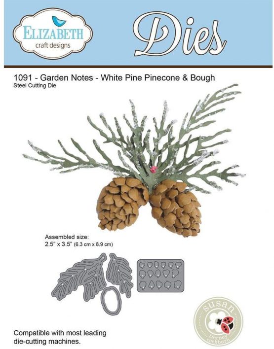 Elizabeth Craft Designs Elizabeth Craft Metal Die Garden Notes Whitepine Boughs and Pinecone, Acrylic, Multicolour, 0.25x13.97x21.59 cm