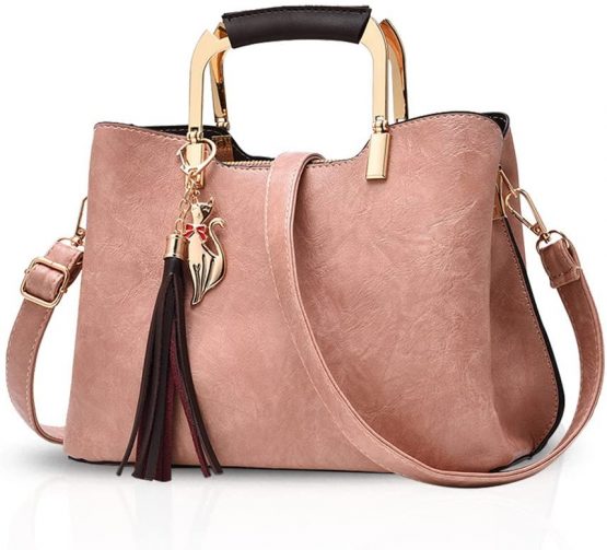 NICOLE&DORIS Women Top Handle Handbags Shoulder Bag Crossbody Bag Tassel Tote Satchel for Ladies PU Leather Pink