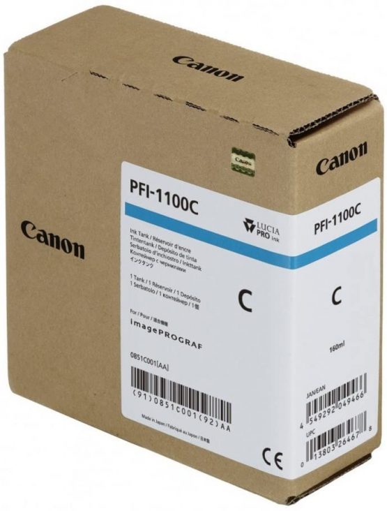 CANON PFI-1100 Ink Cyan Standard Capacity 160 ml Pack of 1 iPF Pro2000/4000/4000S/6000S