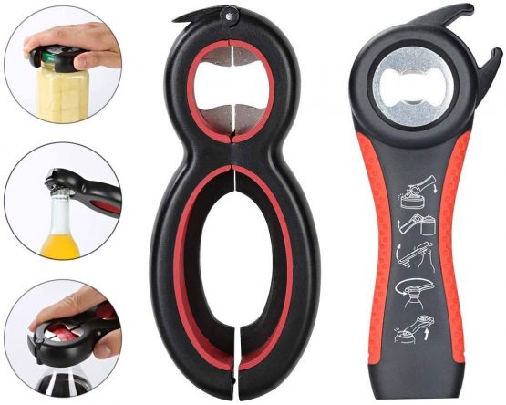 Otstar 6 in 1 Jar Opener and Bottle Opener with 5 in 1 Multi-Function Opener to Open Jar Lids, Bottle Caps, Pull Tabs and Bags Sesame Opener Designed for Weak Hands, Arthritis, Elderly and Children