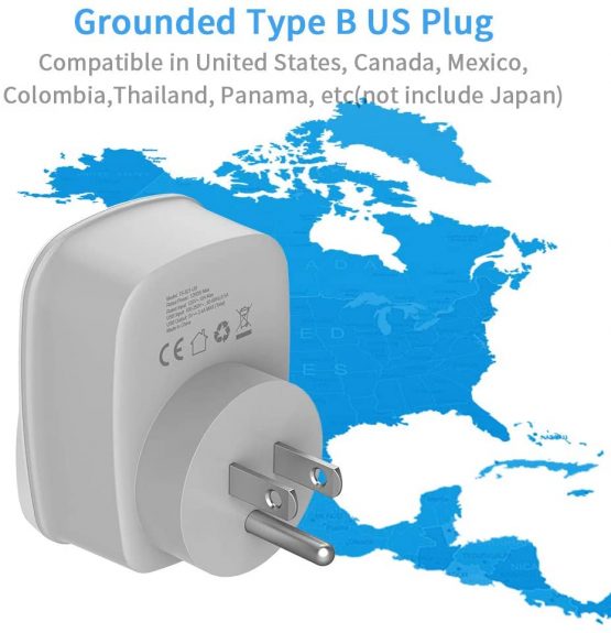 UK to US Plug Adapter with 2 USB Ports - TESSAN Grounded America Travel Adapter - 3 in 1 Power Adaptor for USA, Canada Thailand Mexico and More (Type B) - Image 4