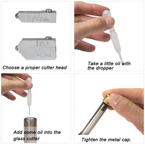 IMT Glass Cutter Tungsten Carbide Tip Oil Feed, Professional Heavy Duty Cutting Tool for Mosaic/Tiles/Stained Glass/Mirror/Ceramic, Free Replaceable Head and Oil Reservoir, 2mm-12mm - Image 4