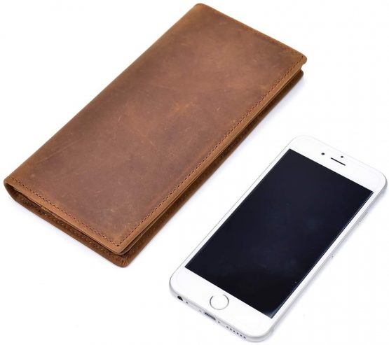 LUUFAN Men's Genuine Leather Long Wallet Chain Wallet, Engraved Bifold Wallet - Brown2 - M - Image 4