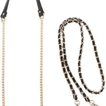 kilofly 2pc Gold Plated Faux Leather Removable Clutch Chain Shoulder Straps Set